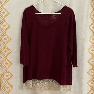 Arizona Jeans Maroon Sweater w/ Lace Trim
